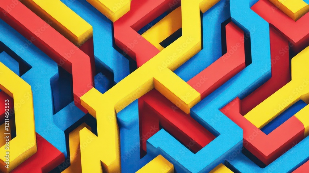 Poster Abstract background with red, yellow, and blue geometric shapes forming a complex pattern.