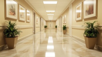 Fototapeta premium Serene Hospital Corridor Interior Design