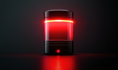 Red light illuminates a sleek, dark container. AI.