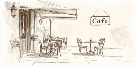 Obraz premium Charming Parisian Cafe Sketch Outdoor Seating Area