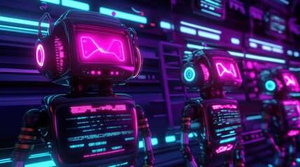 Cyberpunk ai chatbot interface with neon lighting and circuitry designs