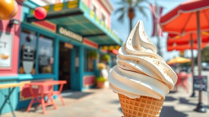 Fototapeta premium Delicious Scoop of Ice Cream on Sidewalk