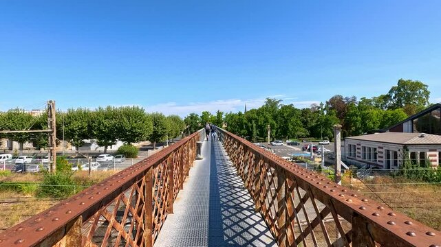 Rusty Metal Bridge Over Train Tracks