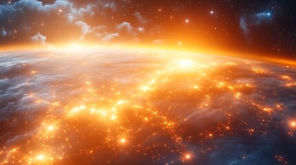 Illuminated Earth at Night Showing City Lights and Networks