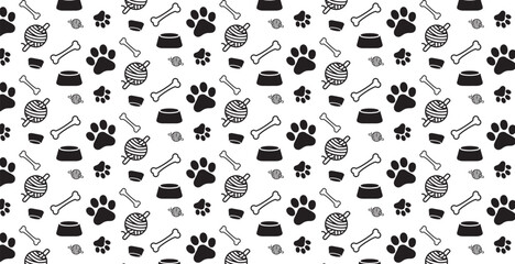 Fototapeta premium Dog, cat paw and bone seamless pattern vector illustration. Animal, pet, wallpaper, white, background