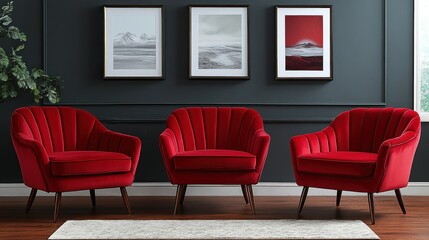 Elegant Red Velvet Armchairs in a Modern Living Room