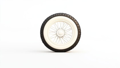 A classic whitewall tire stands upright on a clean background, highlighting its vintage design and texture