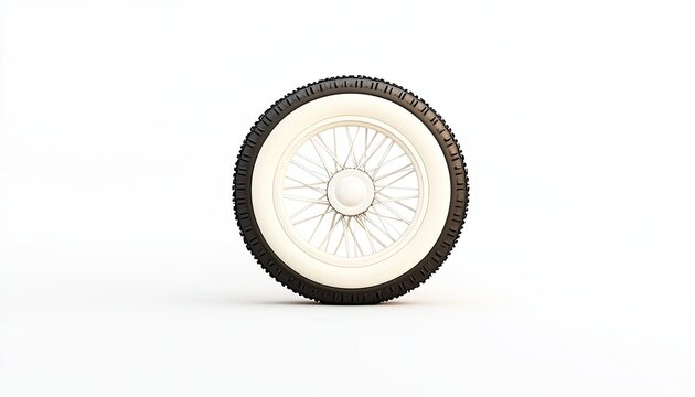 A classic whitewall tire stands upright on a clean background, highlighting its vintage design and texture