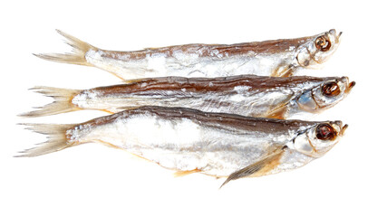 Three fish are on a white background