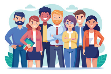 Fototapeta premium Colleagues collaborate and share smiles together in a casual, welcoming office atmosphere Friendly team, colleagues and partners,