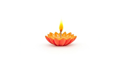 A vibrant red lotus-shaped oil lamp with a flickering flame, set against a clean white background, symbolizing peace