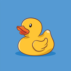 Cute yellow rubber duck isolated on blue background