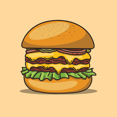 Double cheeseburger with meat, lettuce, pickles and tomatoes