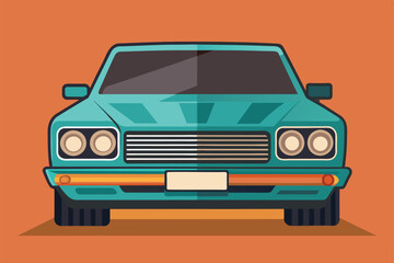 A stylized front view of a classic car showcases its unique features and vibrant color Front car Customizable Semi Flat Illustration