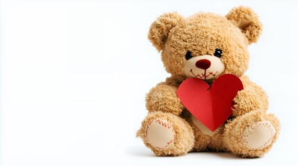 Obraz premium Adorable Teddy Bear Holding a Red Heart: A Symbol of Love and Affection