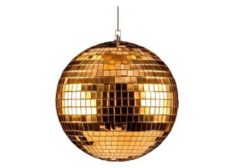 Obraz premium Golden Disco Ball Hanging Against a Black Background, Isolated on White Background Cutout