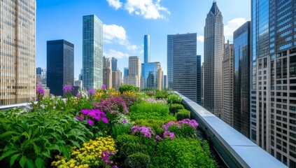 Green Roof Garden Overlooking City Skyline