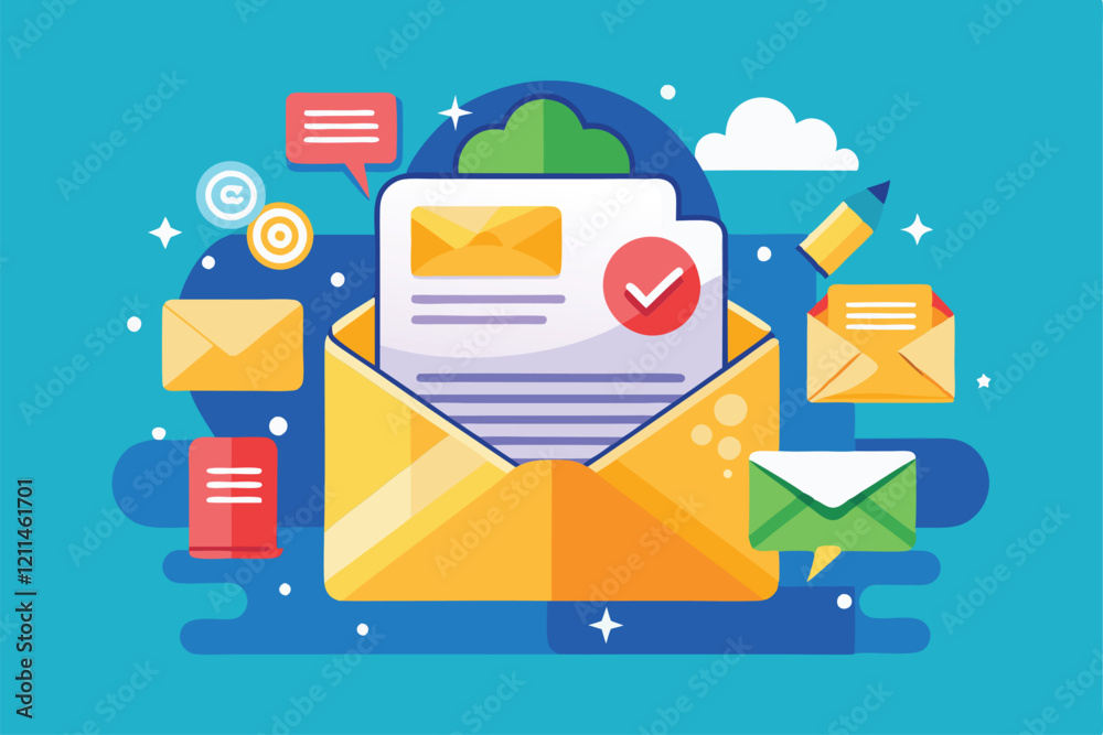 Poster a vibrant inbox illustration features customizable emails and notifications in a digital setting ful