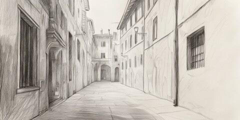 Pencil Sketch of a Narrow European Alleyway