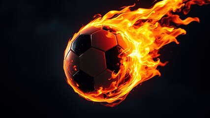 Naklejka premium Fiery Flying Soccer Ball - AI Art