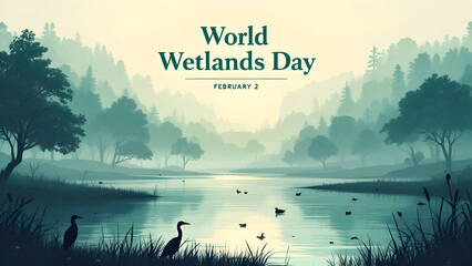 International wetlands day, Poster, Banner for world wetland day which occurs every 2nd february suitable for poster or banner to celebrate or greeting