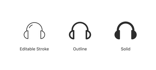 headphone icon vector headset symbol in editable stroke, outline, and solid styles