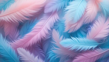 Fototapeta premium Pastel Pink and Blue Feathers Background, Soft and Dreamy Texture, Delicate and Airy, Close-up View, Elegant and Luxurious, Abstract Feather Art