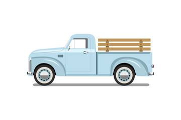 old blue pickup truck. farming. vector