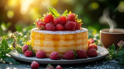 Delicious Strawberry Cheesecake Dessert With Tea