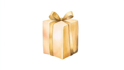 Obraz premium A beautifully wrapped gift box with a golden ribbon, set against a minimalist white background, ideal for celebrations