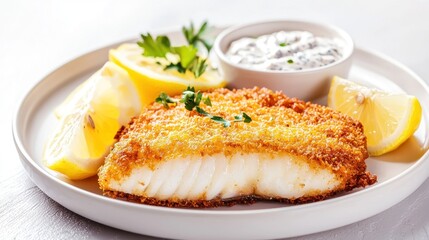 Crispy Breaded Fish with Lemon and Sauce