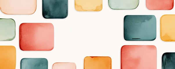 Square watercolor concept. Colorful abstract watercolor squares arranged thoughtfully on a light background.
