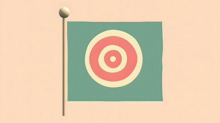 A circular flag featuring overlapping spiral designs in vibrant shades of lime green, coral, and soft yellow, symbolizing harmony on a transparent backdrop 