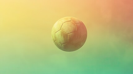 Naklejka premium A digital render of a traditional soccer ball floating on a gradient background transitioning from green to yellow.