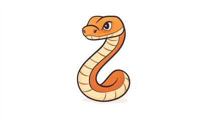 Fototapeta premium Cartoon-style snake character with a friendly expression, set against a clean white background, ideal for educational use