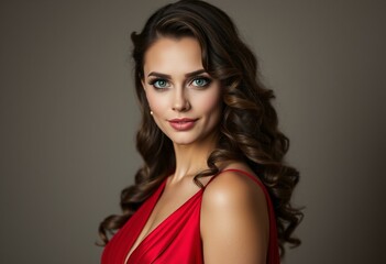 Fototapeta premium Glamorous woman in red evening gown