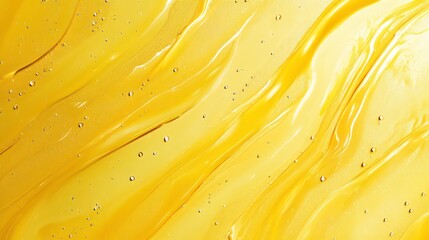Abstract background of yellow liquid with flowing texture and air bubbles.