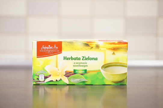 Westminster green tea with vanilla flavor in a box