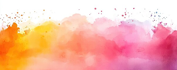 Obraz premium Soft watercolor idea. Vibrant watercolor texture with splashes of pink, orange, and yellow on a white background.