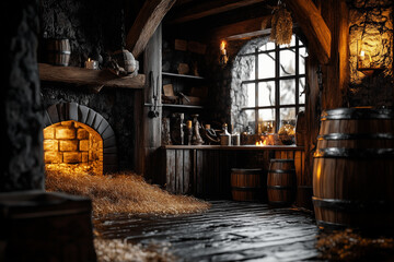 Medieval apartment design concept background.