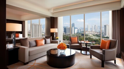 Fototapeta premium Luxury Hotel Suite with City View