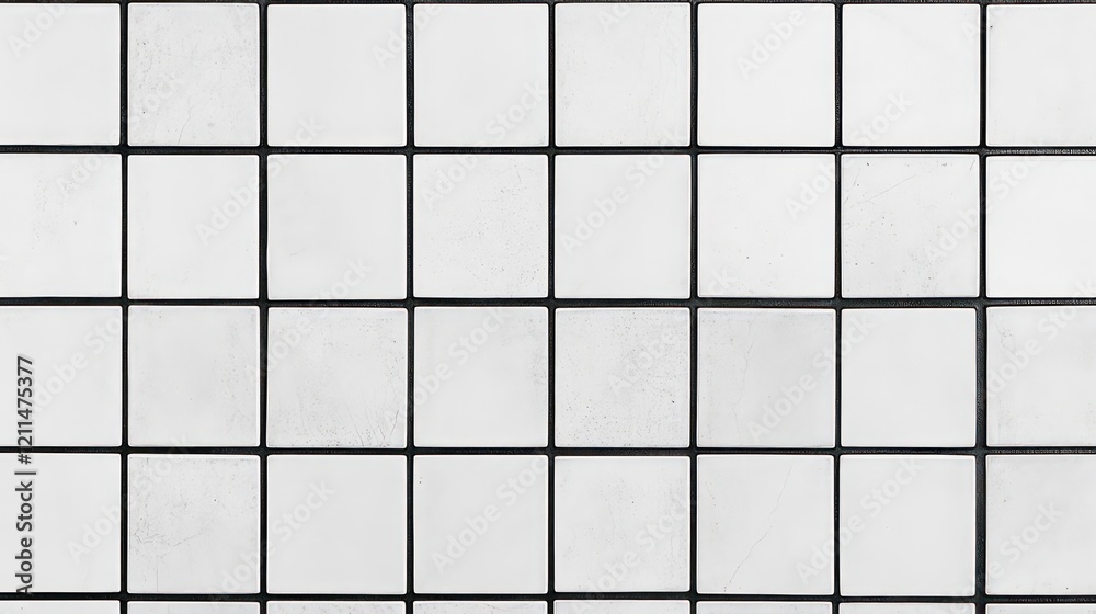 Poster White square tiles with black grout forming a grid pattern.