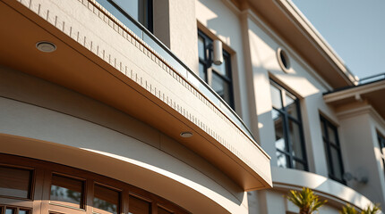 Modern Architectural Design: Luxury House Exterior with Elegant Curved Facade and Balcony