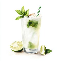 Fototapeta premium A tropical and refreshing Coconut Mojito cocktail with coconut rum, coconut water, muddled mint leaves