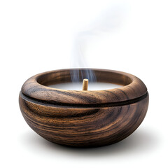 Handmade Scented Candle and Incense in Wooden Bowl for Cozy Home Decor and Relaxation