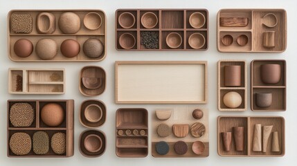 Fototapeta premium Wooden Craft Collection Featuring Various Shapes and Textures