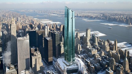 Fototapeta premium Skyscraper winter cityscape aerial view.