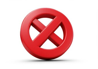 A 3D illustration of a bold red prohibition symbol with a shadow underneath isolated on a white background