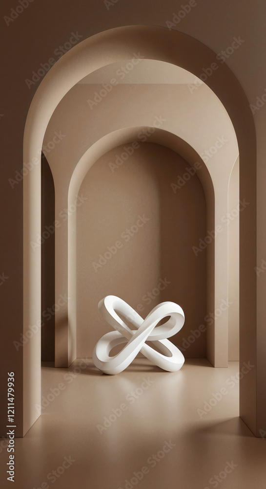 Poster abstract gallery background with geometric shapes with volumetric abstract figure in center in color