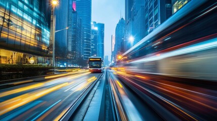 A futuristic hybrid vehicle that switches between electric and hydrogen power as needed, driving through a modern city